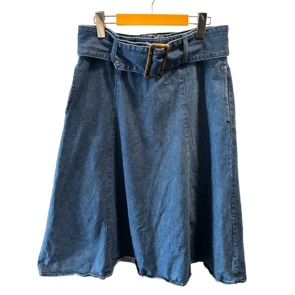 Who What Wear A-Line Blue Denim Skirt Size 10 Removable Belt Pockets Back Zipper - Picture 1 of 9